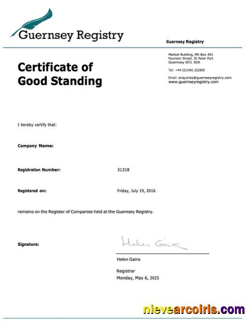 Guernsey certificate of good standing